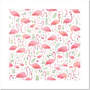 Pink Floral Flamingos! Posters and Art